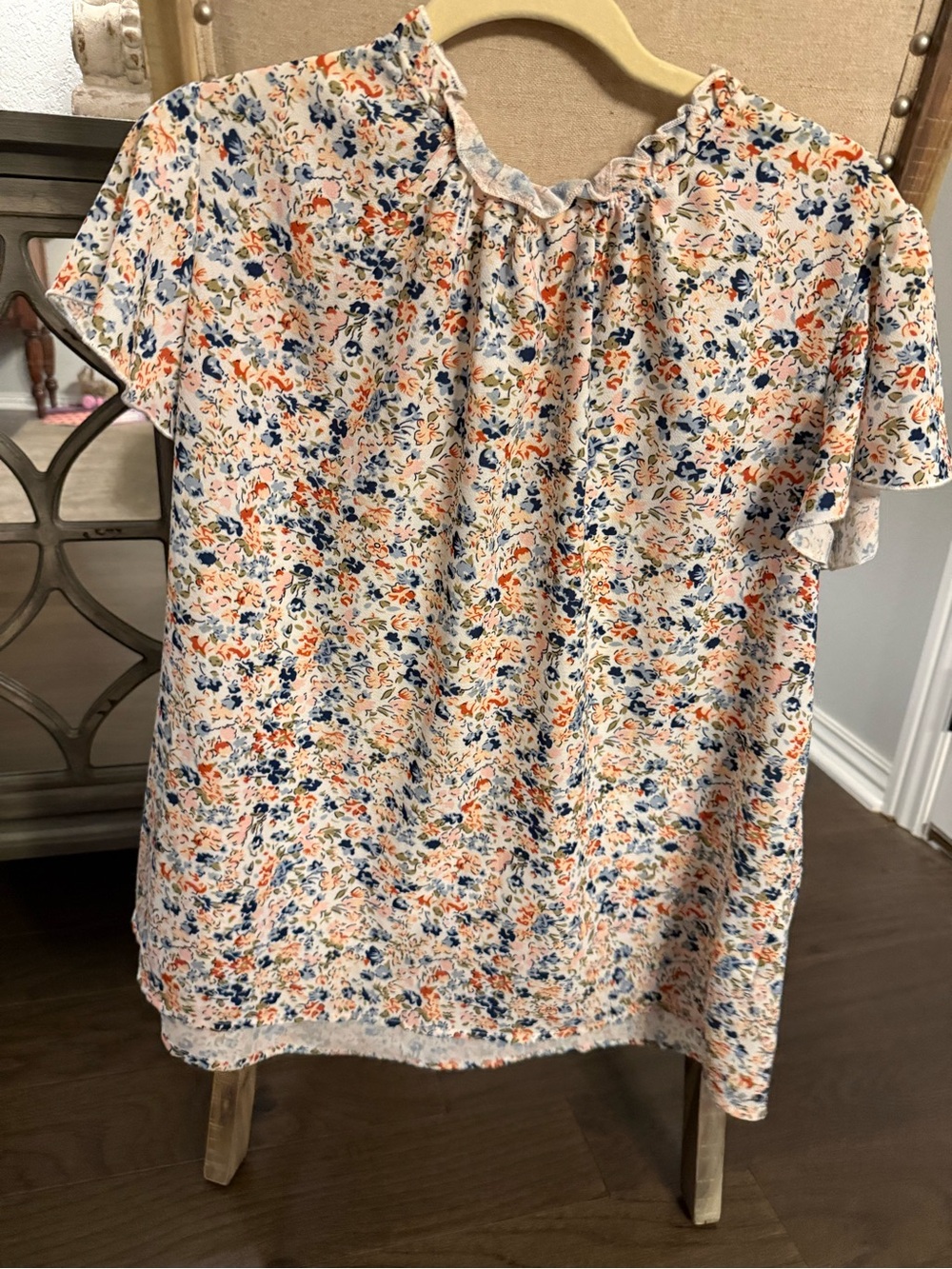Floral Short Sleeve Blouse in Cream, Navy & Coral
